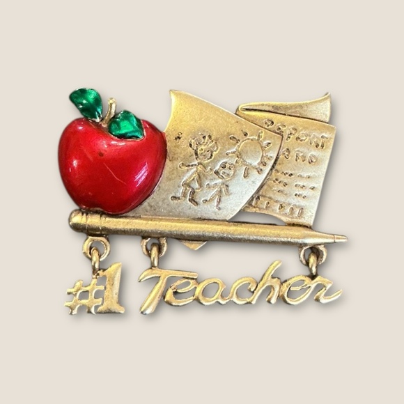 Vintage AJC Teacher and Apple Brooch - Picture 2 of 3